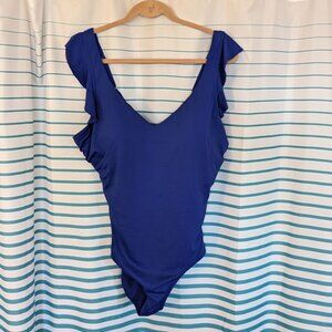 Time and Tru Women's and Plus Solid Ruffle Strap One Piece Swimsuit